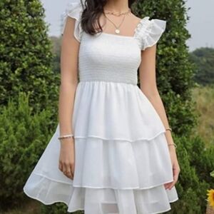 Bryinns White Layered Mini Dress